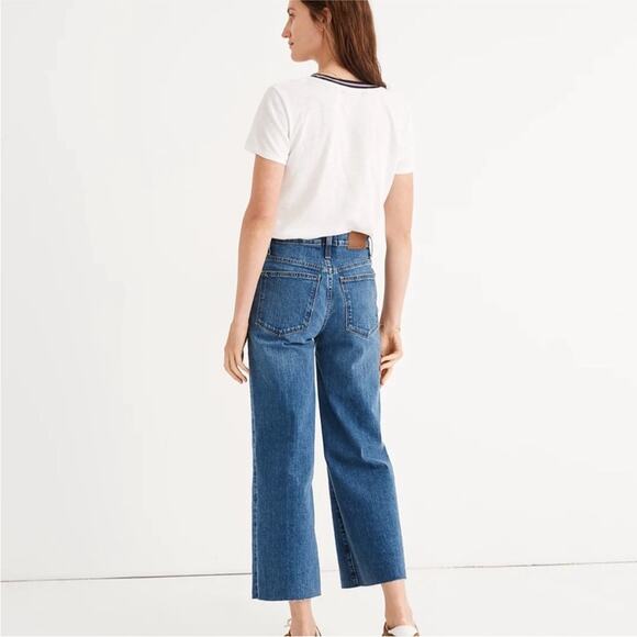 MADEWELL Slim Wide Leg Crop Jeans Raw Hem AA584 Size 25 Blue Casual 70s 90s Boho - Picture 2 of 15